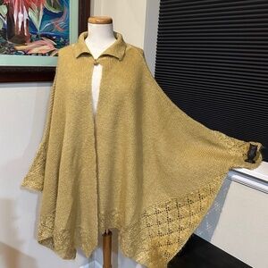 Honey Colored Gold Knit Sweater Cape Poncho Shawl Wrap / Freesize
